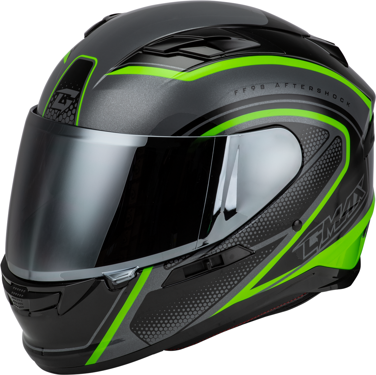 GMAX Ff-98 Aftershock Helmet Grey/Neon Green 3x F1984769-ECE
