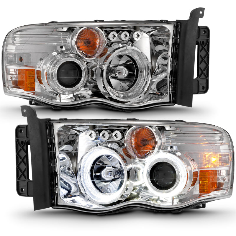 ANZO 2002-2005 Dodge Ram 1500 Projector Headlights w/ Halo Chrome Clear Amber 111491