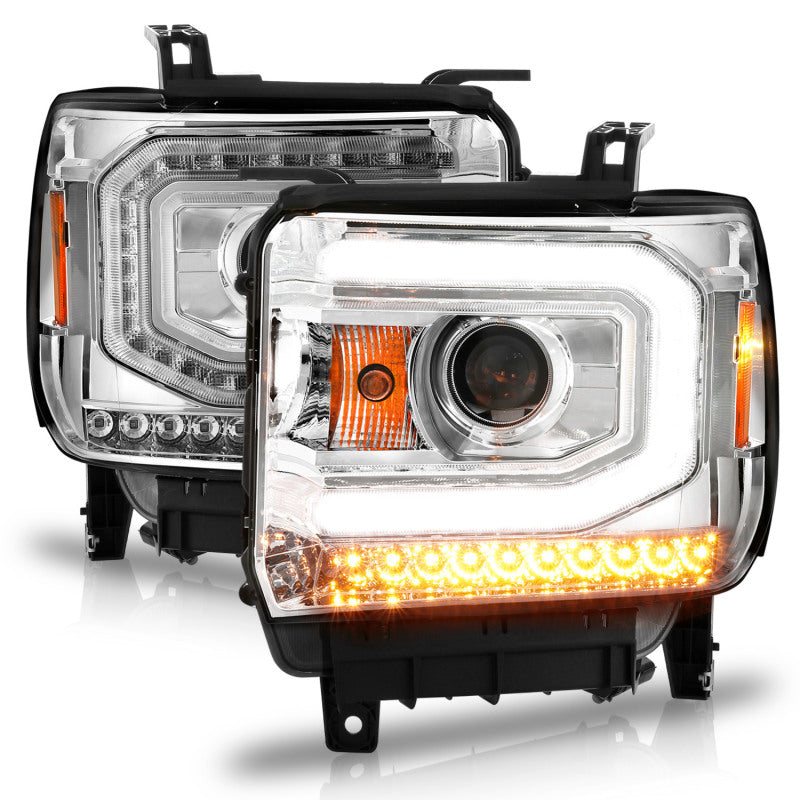 ANZO 2014-2015 Gmc Sierra 1500 Projector Headlights w/ Light Bar Chrome Housing (Halogen Type) 111514