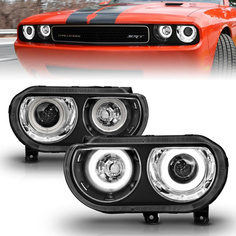 ANZO 2008-2014 Dodge Challenger Projector Headlights w/ Halo Black (CCFL) 121308