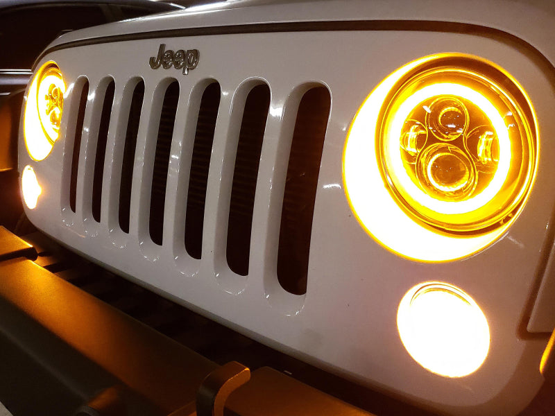 Raxiom 97-18 Jeep Wrangler TJ/JK Axial Halo Headlights w/ DRL Amber Signals- Blk Hsng (Clear Lens) J108037