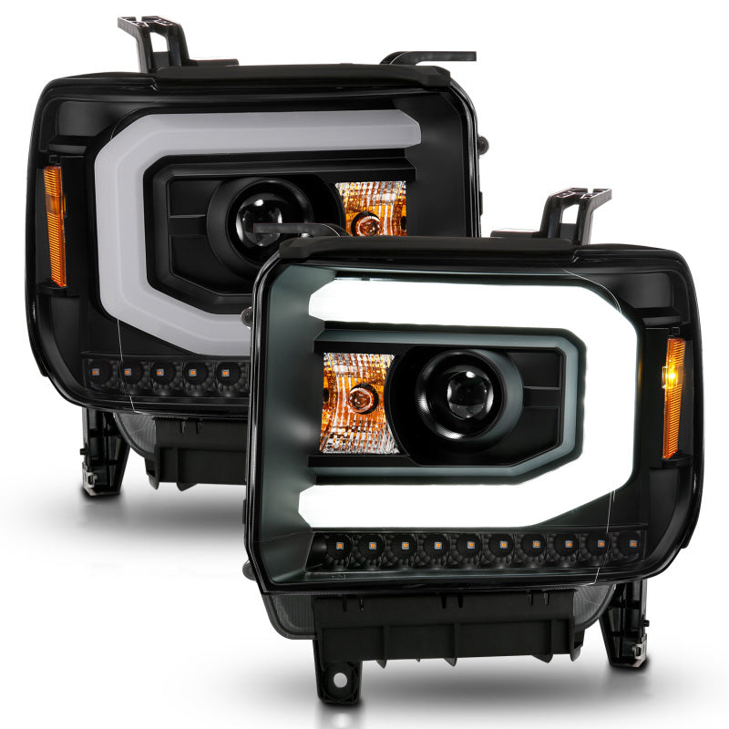 ANZO 2014-2015 GMC Sierra 1500 Projector Headlights w/ Light Bar Black Housing (Halogen Type) 111513