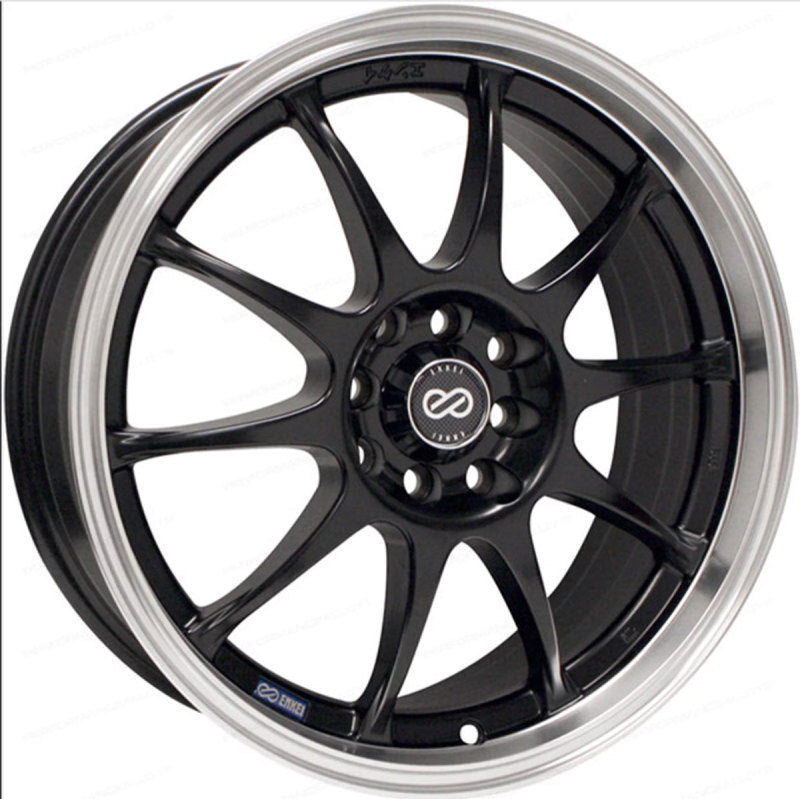 Enkei J10 17x7 4x100/108 42mm Offset 72.62mm Bore Dia Matte Black w/ Machined Lip Wheel 409-770-11BK