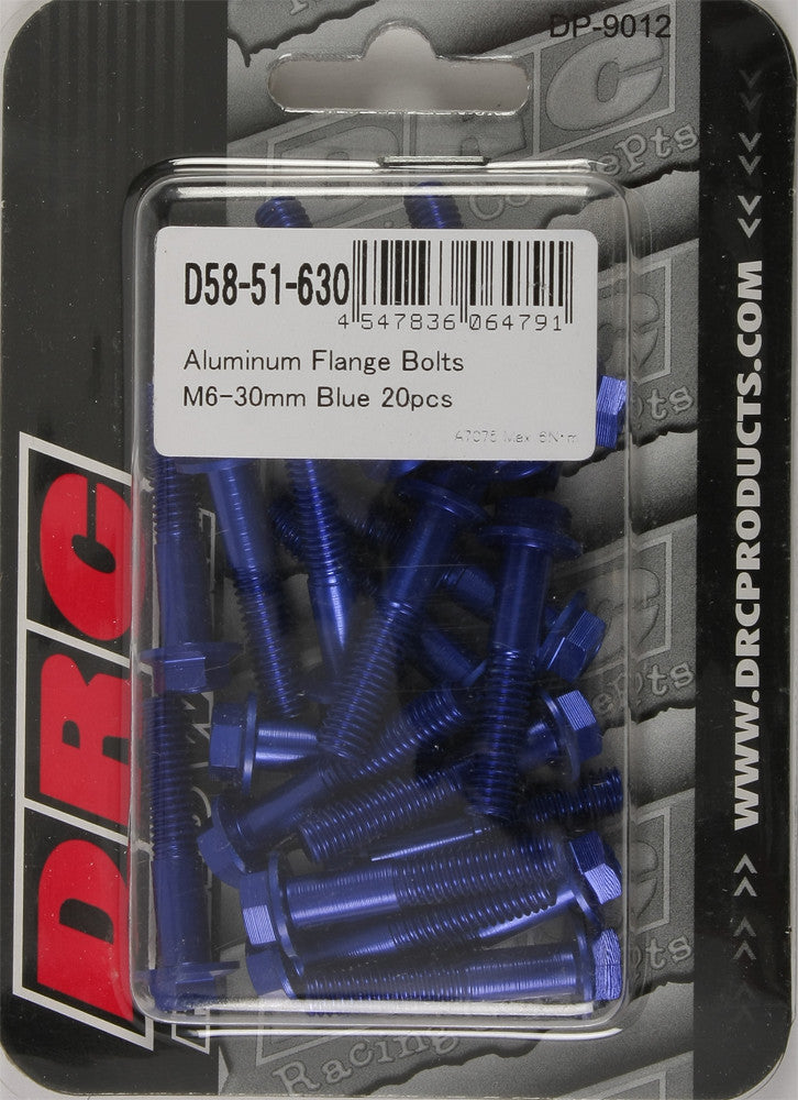 DRC Aluminum Flange Bolts Blue M6x30mm 20/Pk D58-51-630