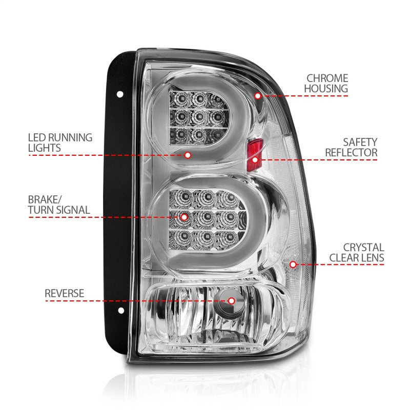 ANZO 2002-2009 Chevrolet Trailblazer LED Tail Lights w/ Light Bar Chrome Housing Clear Lens 311373