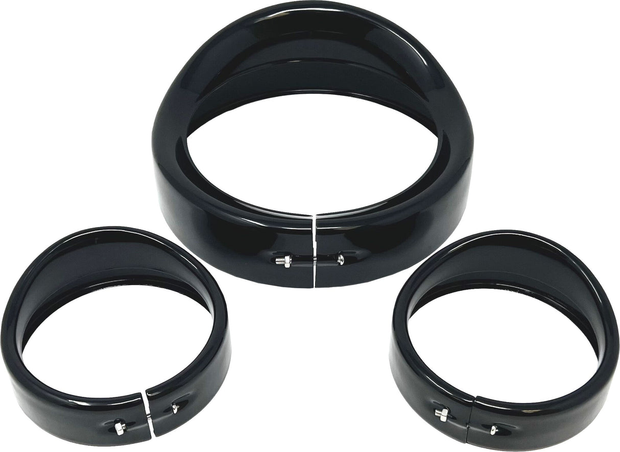 LETRIC LIGHTING CO7" Gloss Blk Head/Pass Lights Frenched Visor KitLLC-7HPB-BK