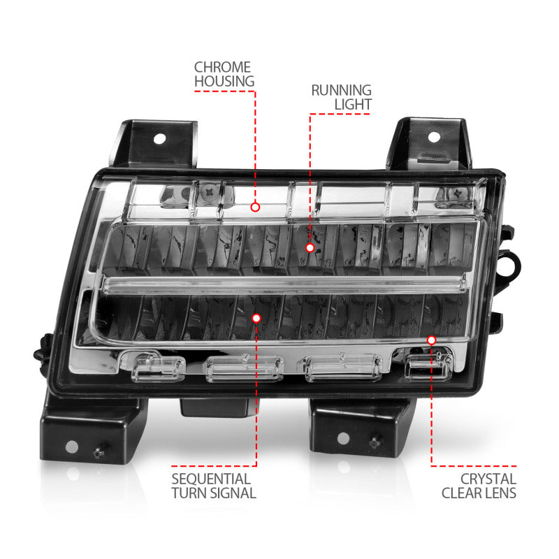 ANZO 2018-2021 Jeep Wrangler LED Side Markers Chrome Housing Clear Lens w/ Sequential Signal 511086