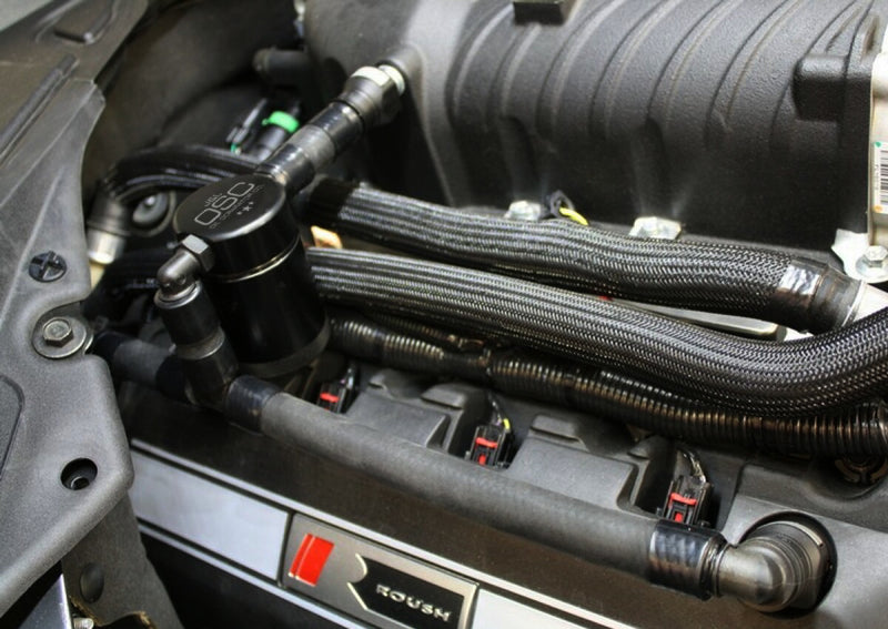 J&L 11-17 Ford Mustang GT (w/Roush/VMP S/C) Passenger Side Oil Separator 3.0 - Black Anodized 3020P-B