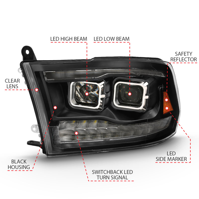 ANZO 2009-2018 Dodge Ram 1500 Led Projector Plank Style Switchback H.L Halo Black Amber (OE Style) 111464