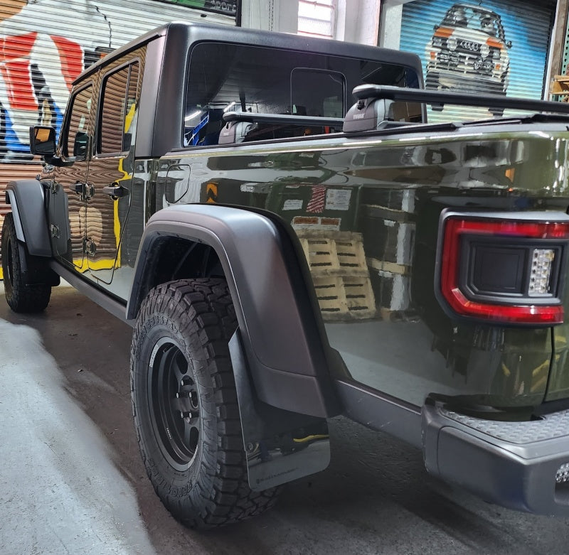 Rally Armor 19-23 Jeep JT Gladiator Mojave/Rubicon Black Mud Flap w/ Metallic Black Logo MF104-BLK-MBK