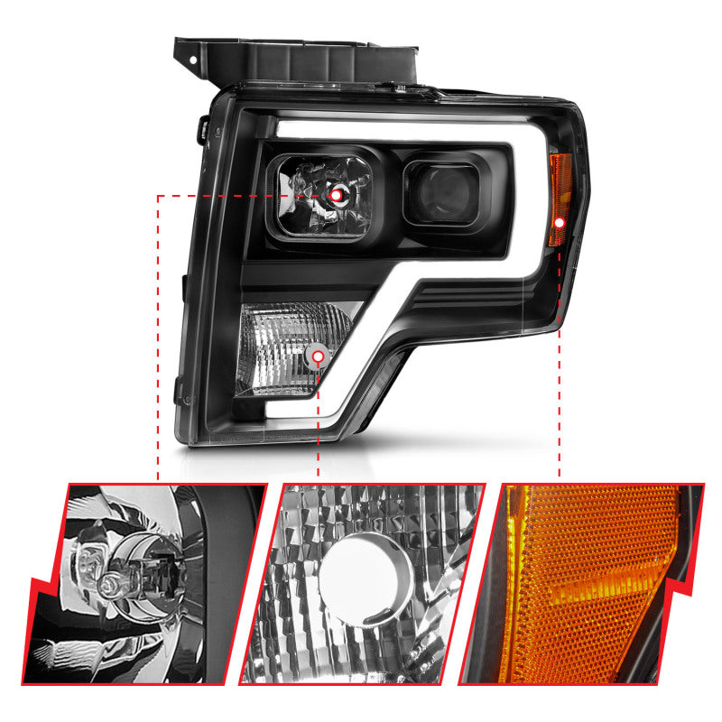 ANZO 2009-2014 Ford F-150 Projector Light Bar H.L Black Amber 111443
