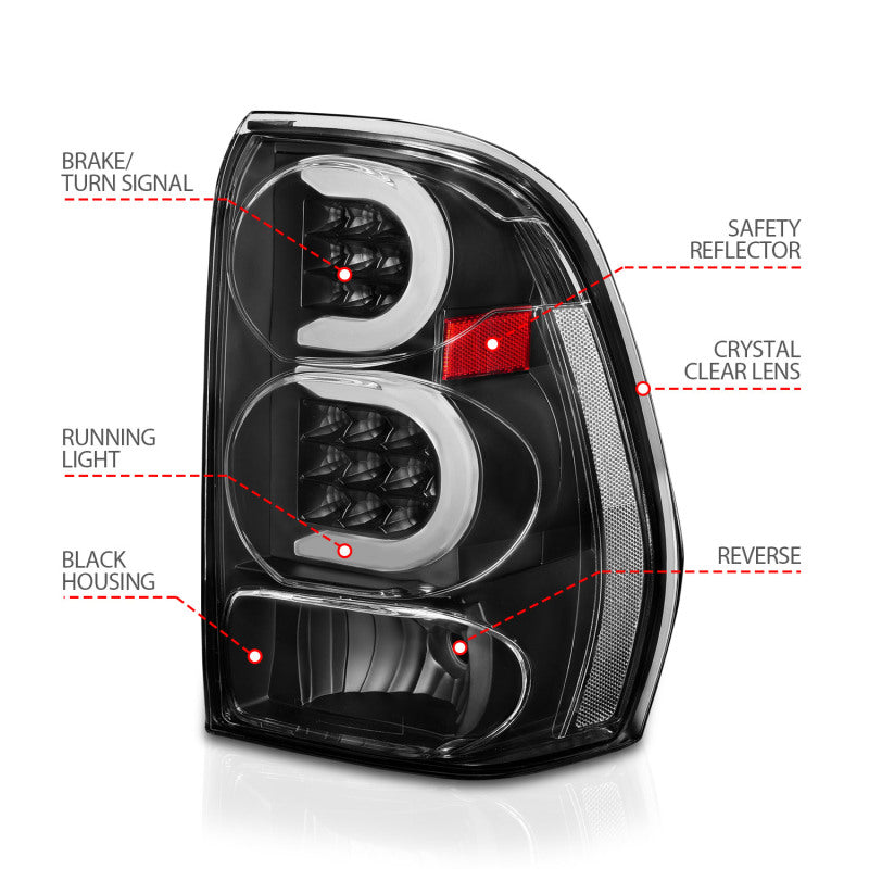 ANZO 2002-2009 Chevrolet Trailblazer LED Tail Lights w/ Light Bar Black Housing Clear Lens 311371