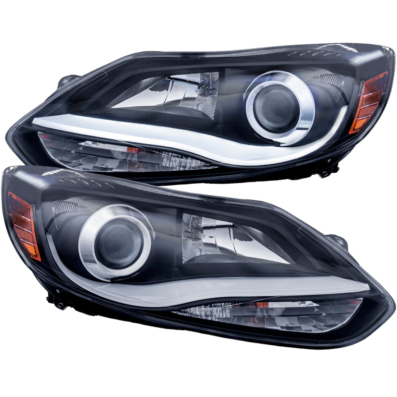 ANZO 2012-2014 Ford Focus Projector Headlights w/ Plank Style Design Black 121490