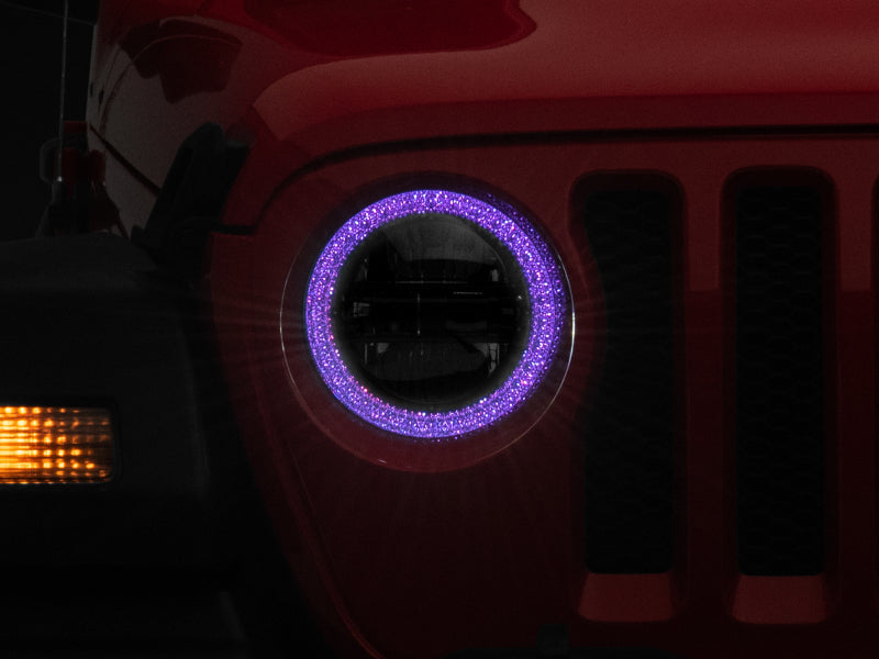 Raxiom 18-22 Jeep Wrangler JL/JT Axial 9-Inch LED Headlights w/RGB Halo- Blk Housing (Clear Lens) J142668