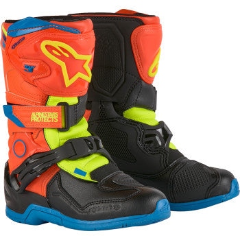 ALPINESTARS Kids Tech 3S Boots - Fluorescent Orange/Fluorescent Yellow/Blue - US 10 2014524-4755-10