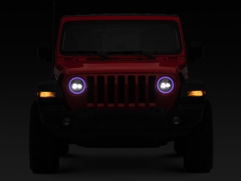 Raxiom 18-22 Jeep Wrangler JL/JT Axial 9-Inch LED Headlights w/RGB Halo- Blk Housing (Clear Lens) J142668