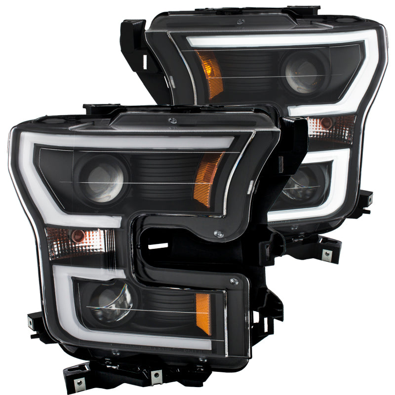 ANZO 2015-2016 Ford F-150 Projector Headlights w/ Plank Style Design Black w/ Amber 111347