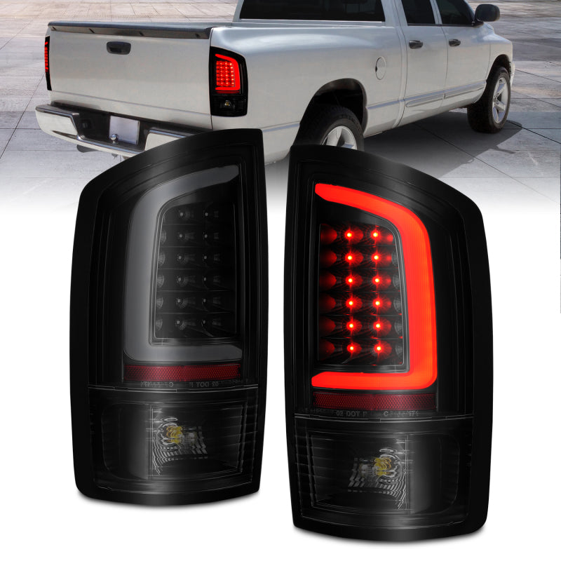 ANZO 2002-2006 Dodge Ram 1500 LED Tail Lights w/ Light Bar Black Housing Smoke Lens 311369
