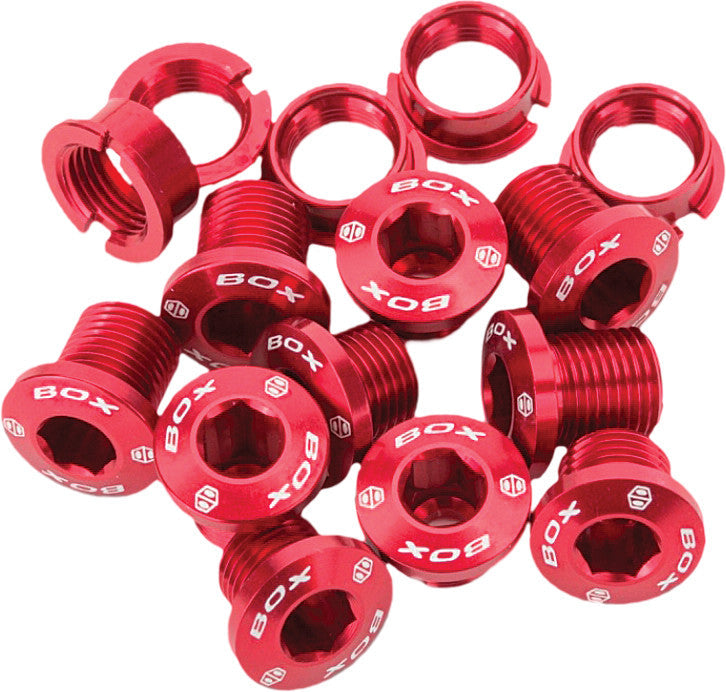 BOX Alloy Chain Ring Bolt Red 15pc Set BX-CR15ALBLT-RD