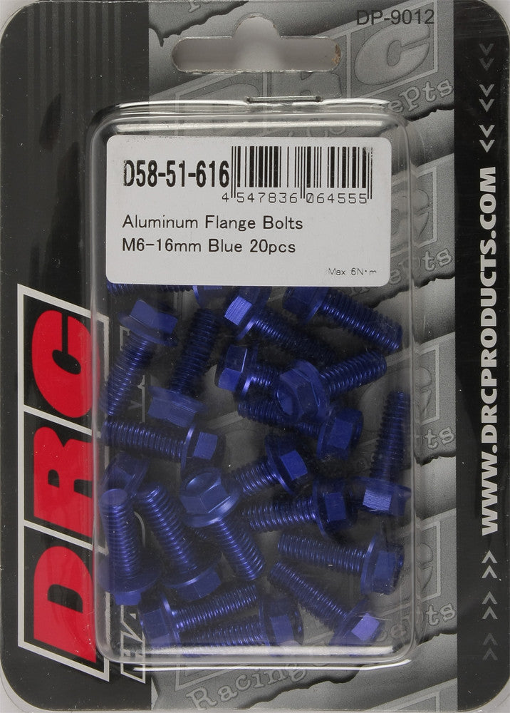 DRC Aluminum Flange Bolts Blue M6x16mm 20/Pk D58-51-616
