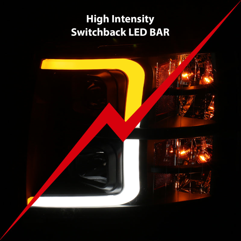 ANZO 07-13 Chevrolet Silverado 1500 Plank Style Projector Headlights Black w/ Amber 111410