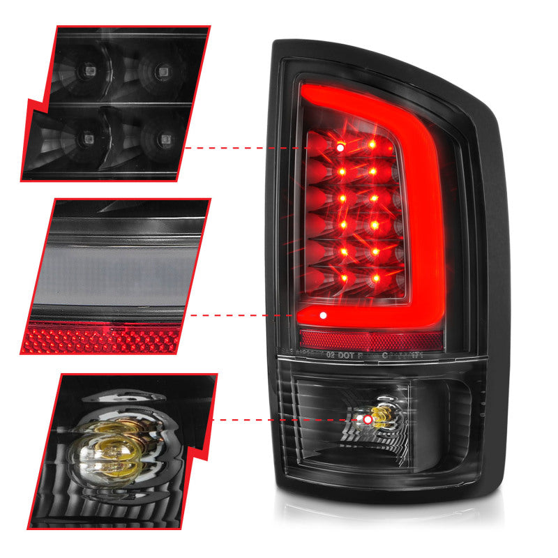 ANZO 2002-2006 Dodge Ram 1500 LED Tail Lights w/ Light Bar Black Housing Clear Lens 311368