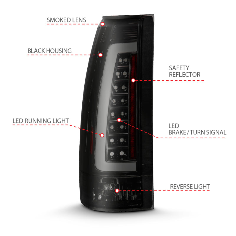 ANZO 1999-2000 Cadillac Escalade LED Taillights Black Housing Smoke Lens Pair 311345