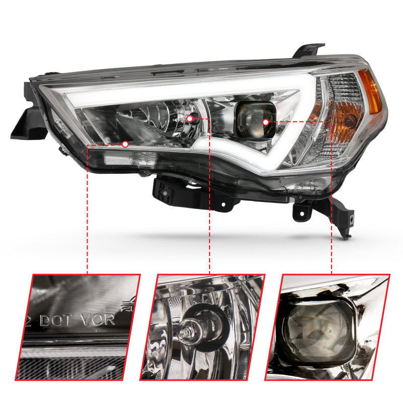 ANZO 14-18 Toyota 4 Runner Plank Style Projector Headlights Chrome w/ Amber 111417