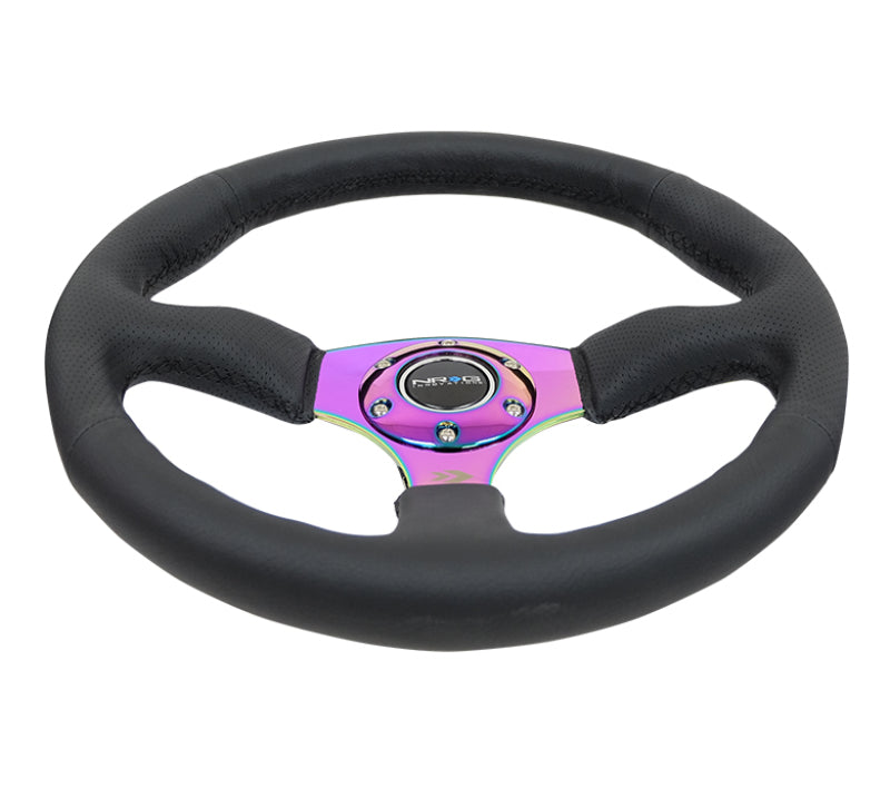 NRG Reinforced Steering Wheel (350mm / 2.5in. Deep) Leather Race Comfort Grip w/4mm Neochrome Spokes RST-023MC-R