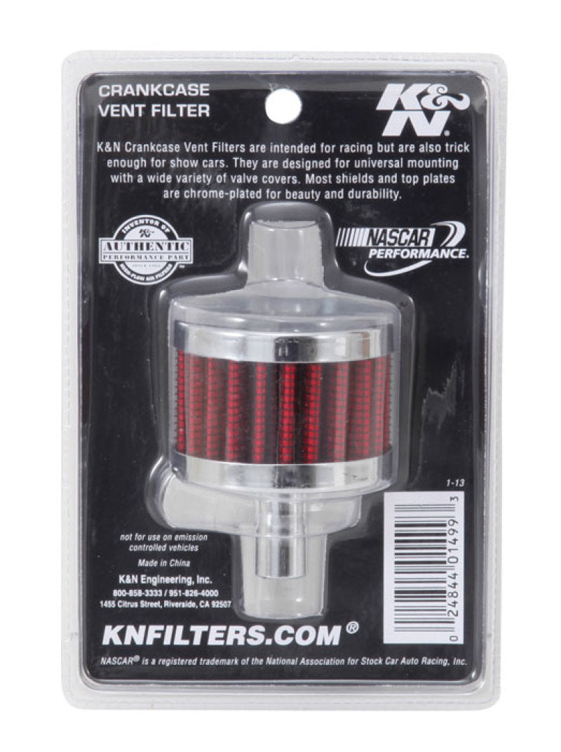 K&N Steel Base Chrome Top Crankcase Vent Filter 1/2in. Vent / 2in. OD / 1-1/2in. Height 62-1015