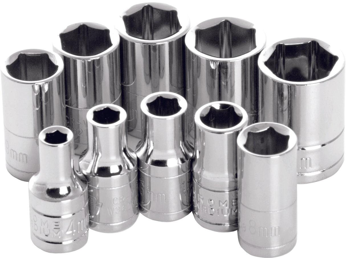 PERFORMANCE TOOL10 Pc 1/4" Met Socket Set ShallowW36202