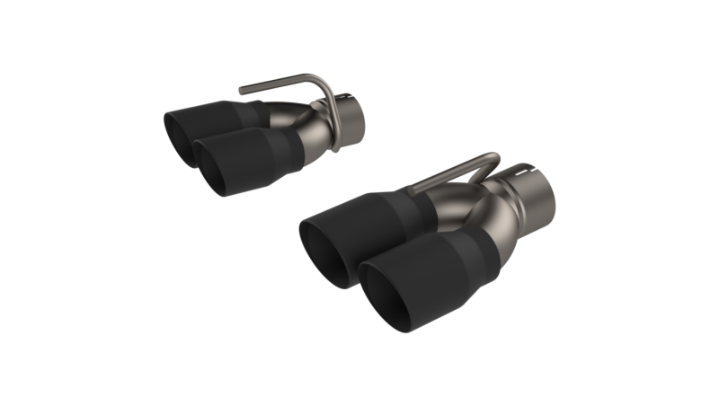 QTP 15-18 Dodge Challenger 6.2L/6.4L 304SS Screamer Exhaust 3in Quad Tip Adapter w/Black Tips 430115TB