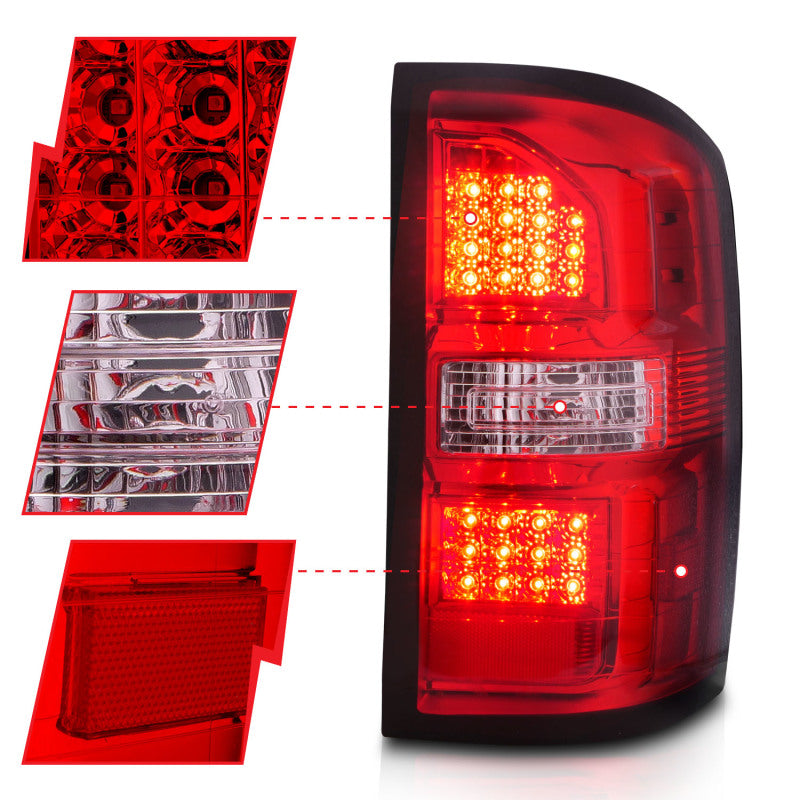 ANZO 2014-2018 GMC Sierra LED Tail Lights Black Housing Red/Clear Lens 311399