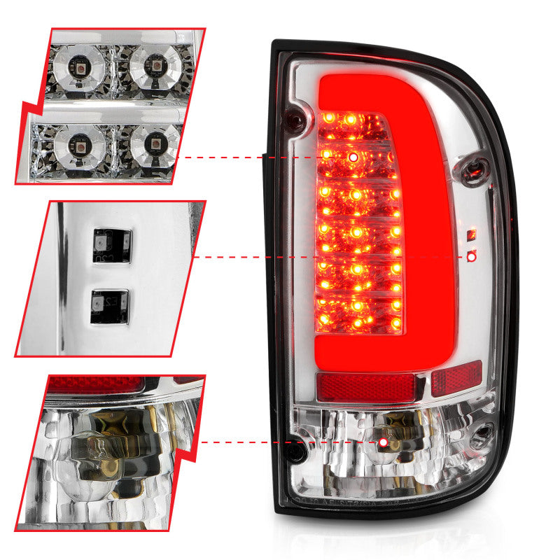 ANZO 95-00 Toyota Tacoma LED Taillights Chrome Housing Clear Lens (Pair) 311355