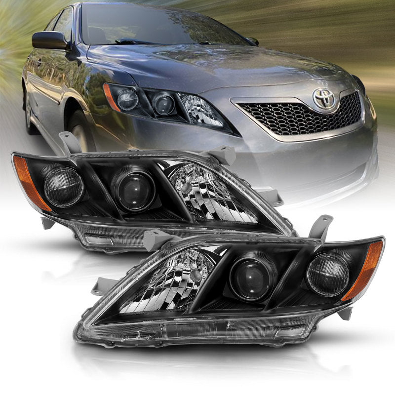 ANZO 2007-2009 Toyota Camry Projector Headlight Black Amber 121539