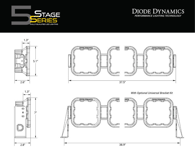 Diode Dynamics SS5 Sport Universal CrossLink 6-Pod Lightbar - White Combo DD6798