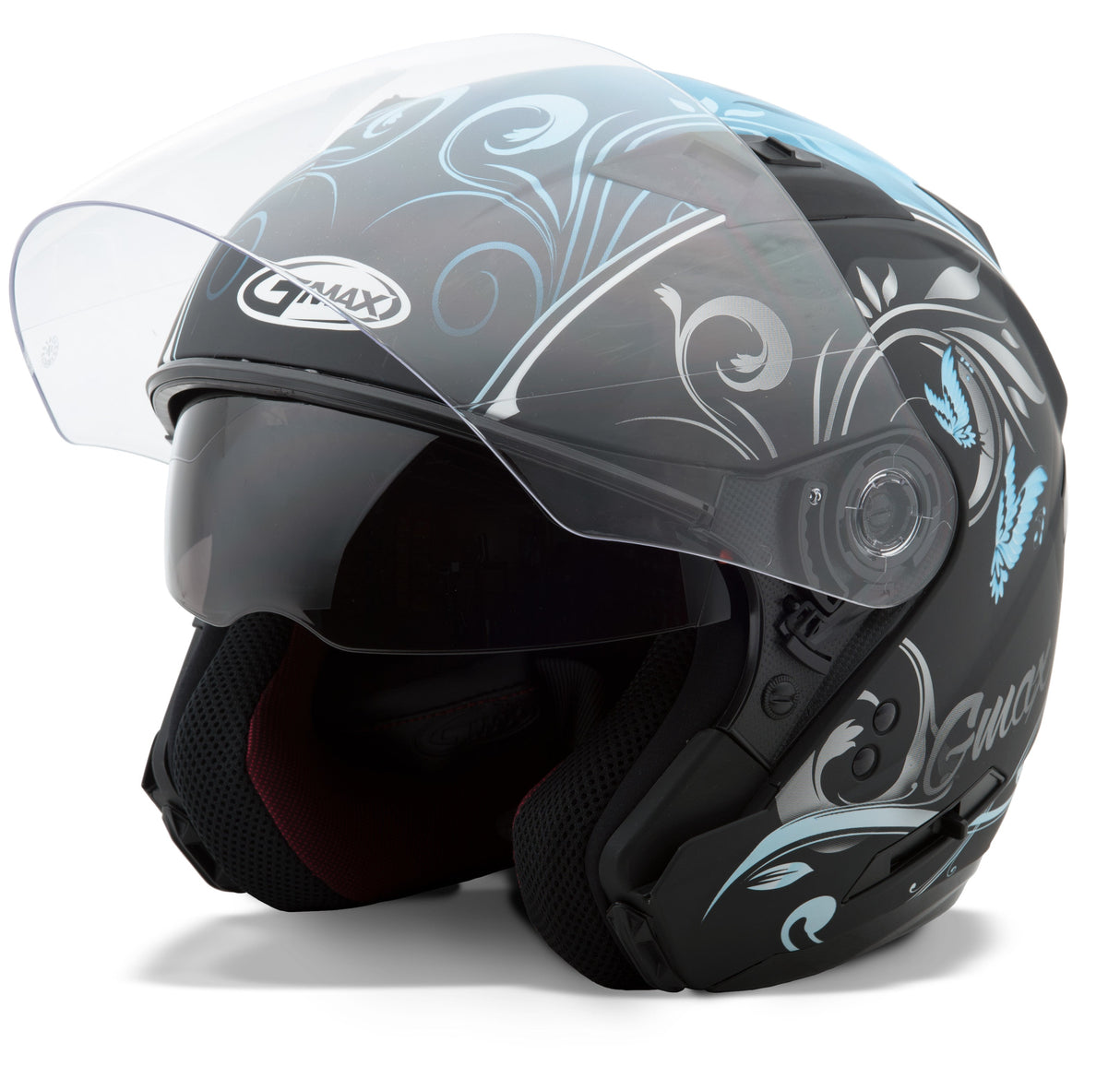 GMAX Of-77 Open-Face Butterflies Helmet Matte Blk/Light Blue Xl G3772447 TC-16F