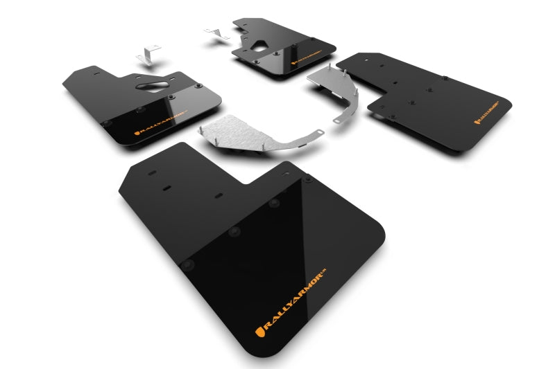 Rally Armor 21-22 Ford Bronco (Steel Bmpr + RR- NO Rptr/Sprt) Blk Mud Flap w/Cy Orange Logo MF85-RR-ST-COR