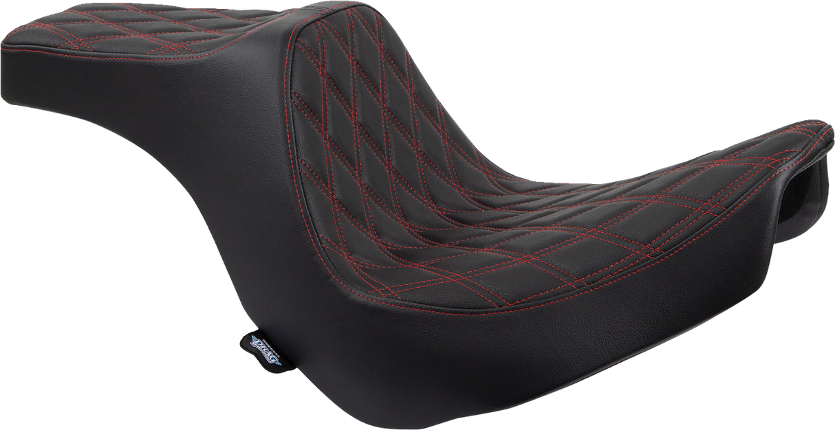 Asiento DRAG SPECIALTIES Predator III - Doble diamante - Negro con costuras rojas - FL/FX '18-'22 0802-1492