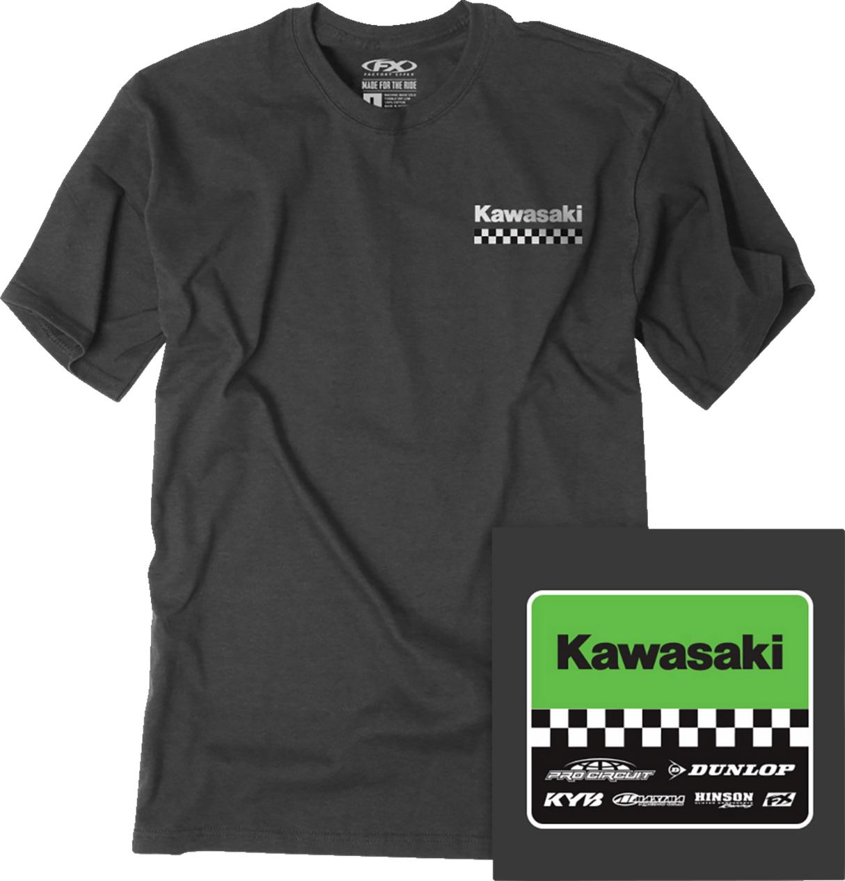 FACTORY EFFEX Kawasaki Starting Line T-Shirt - Heather Charcoal - Medium 27-87102