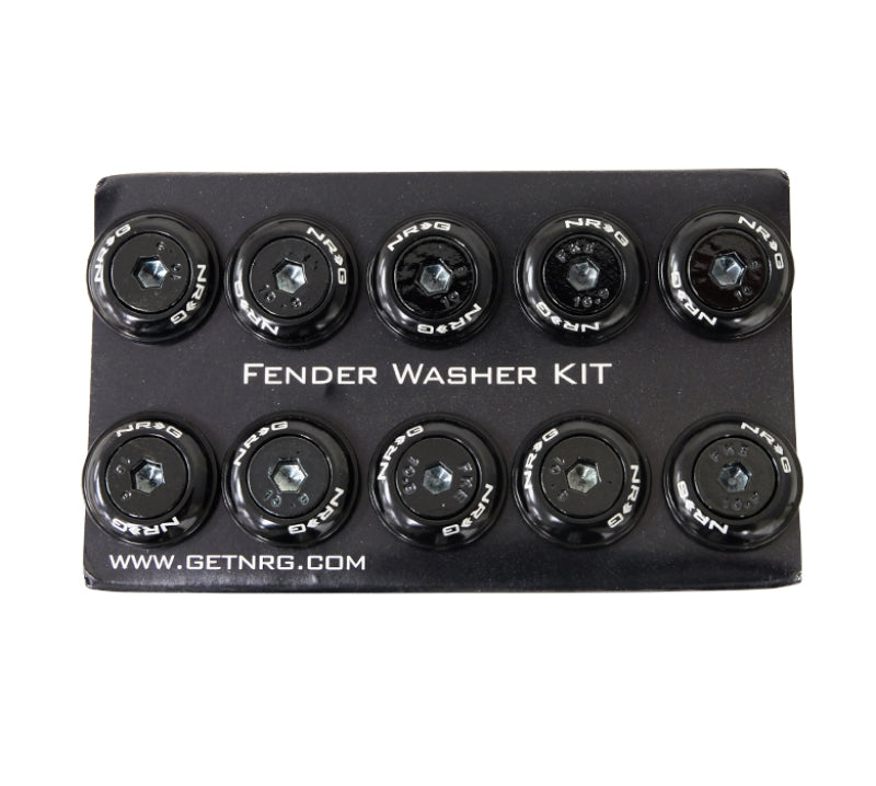 NRG Fender Washer Kit w/Color Matched M6 Bolt Rivets For Plastic (Black) - Set of 10 FW-150BK