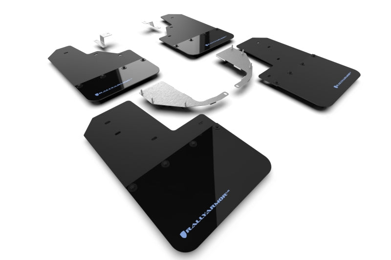 Rally Armor 21-22 Ford Bronco (Steel Bmpr - NO Rptr/Sprt - NO RR/RB) Blk Mud Flap w/Area Blue Logo MF85-NO-ST-ABL