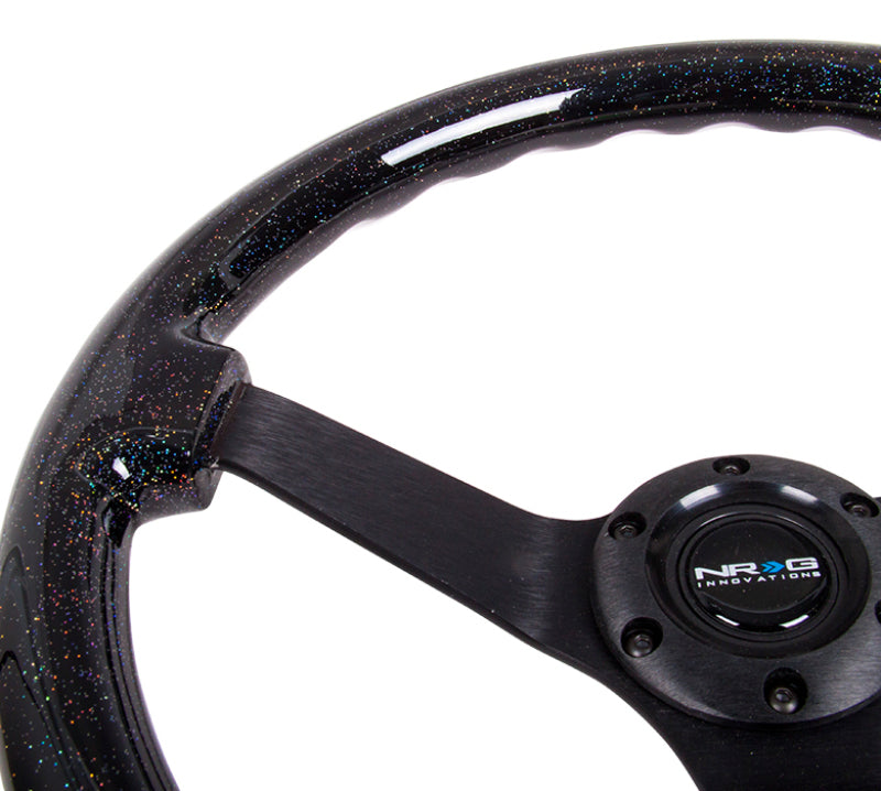 NRG Reinforced Steering Wheel (350mm / 3in Deep) Classic Blk Sparkle Wood Grain w/Blk 3-Spoke Center RST-036BSB-BK