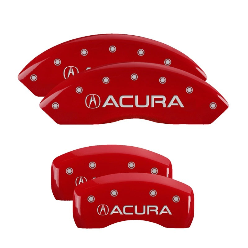 MGP 4 Caliper Covers Engraved Front & Rear Acura Red finish silver ch 39001SACURD