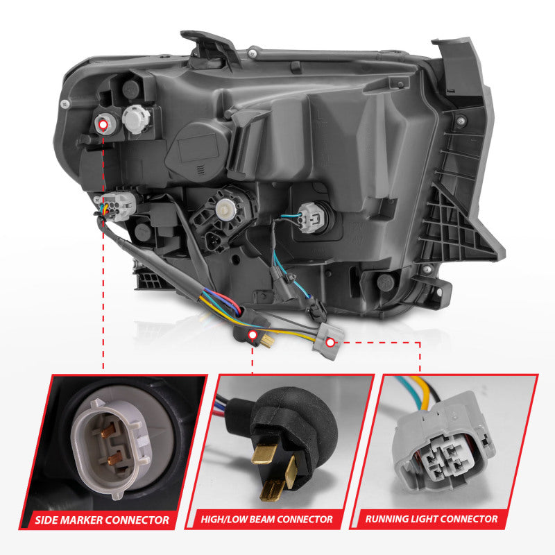 ANZO 2014-2021 Toyota Tundra LED Crystal Headlights w/ Switchback Black Housing w/ DRL 111533