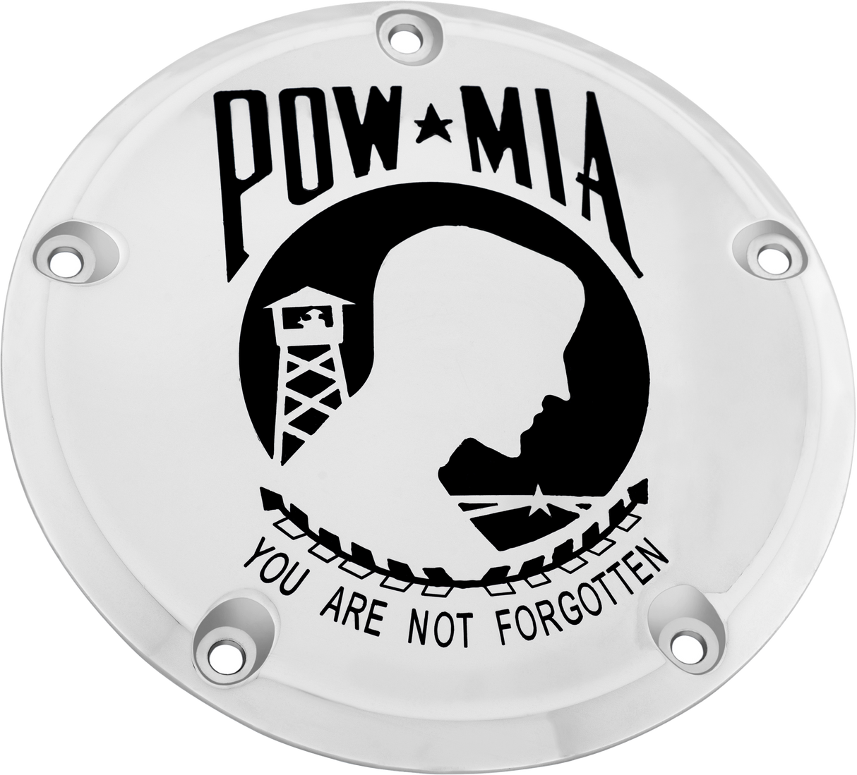 CUSTOM ENGRAVING 7 M8 Flt/Flh Derby Cover Pow-Mia Chrome POW01-46