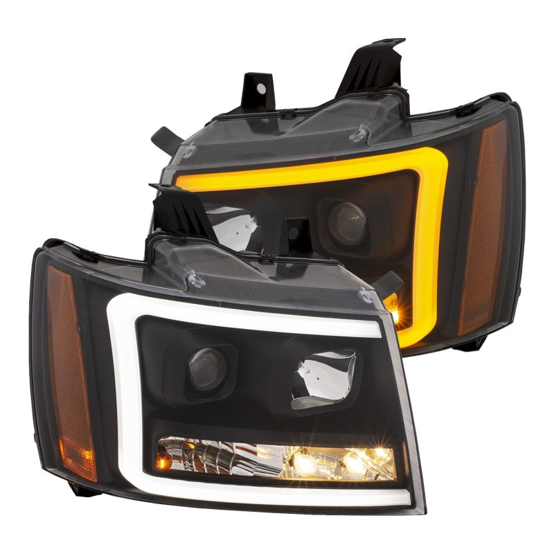ANZO 07-14 Chevy Tahoe Projector Headlights w/ Plank Style Design Black w/ Amber 111402