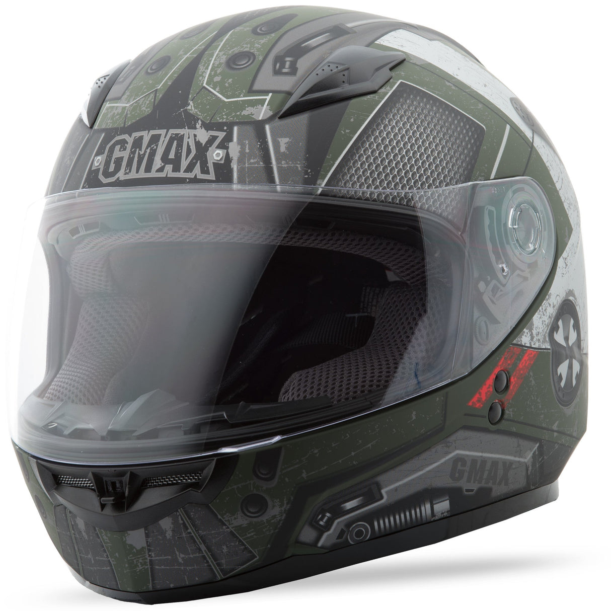 GMAX Youth Gm-49y Full-Face Trooper Helmet Matte Green/Blk/Red Ym G7495711 TC-3F