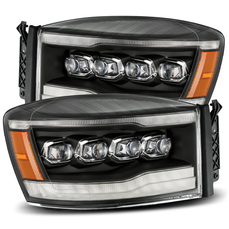 AlphaRex 06-08 Dodge Ram 1500HD NOVA LED ProjHeadlights Plank Style Blk w/Seq Signal/DRL/Amber LED 880536