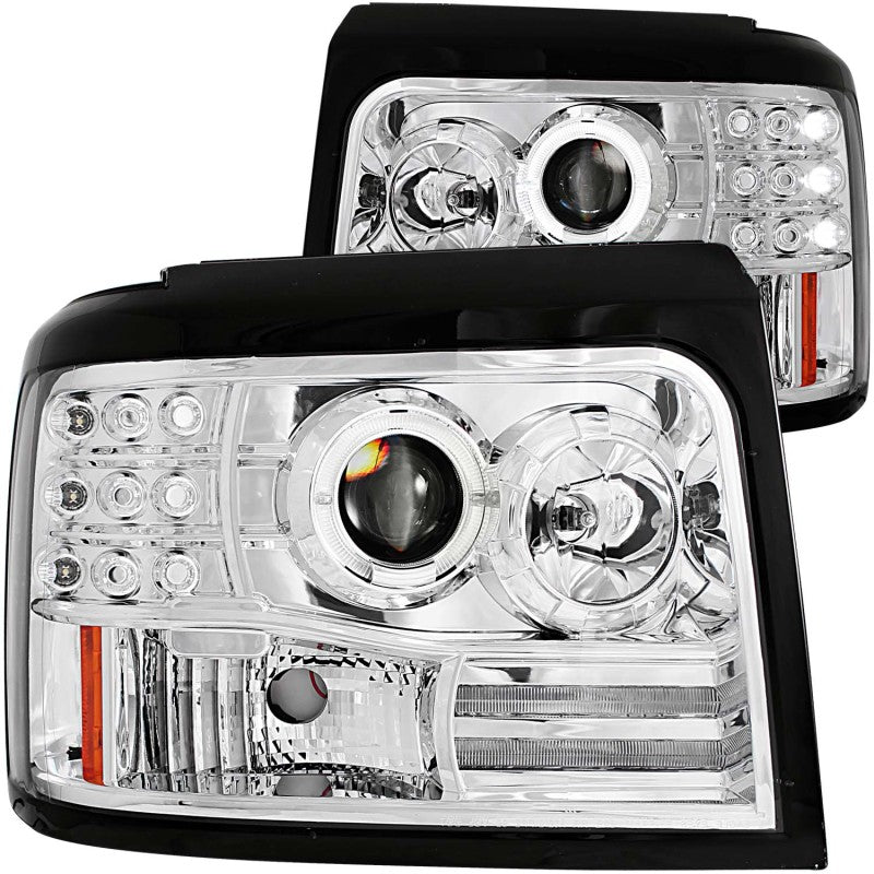 ANZO 1992-1996 Ford F-150 Projector Headlights w/ Halo Chrome w/ Side Markers and Parking Lights 111183